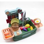 Jucarii, Copii si Bebe - Jucarii si jocuri - Jucarii de rol - Bucatarii copii - Bucatarie verde, cu robinet functional, 17 accesorii incluse, salamandra kids® - Infinity.ro