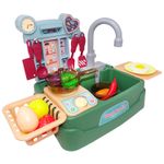 Jucarii, Copii si Bebe - Jucarii si jocuri - Jucarii de rol - Bucatarii copii - Bucatarie verde, cu robinet functional, 17 accesorii incluse, salamandra kids® - Infinity.ro