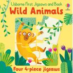 Jucarii, Copii si Bebe - Jucarii si jocuri - Jocuri si puzzle - Puzzle - Set 4 Puzzle + Carte - First Jigsaws And Book: Wild Animals Usborne - Infinity.ro