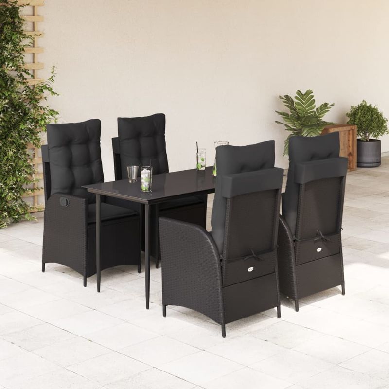 Casa si Gradina - Gradina si terasa - Mobilier exterior - Seturi mobila gradina - Set mobilier de gradina cu perne, 5 piese, negru, poliratan - Infinity.ro