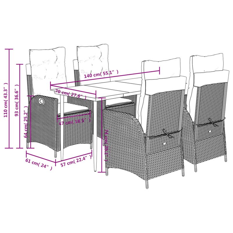 Casa si Gradina - Gradina si terasa - Mobilier exterior - Seturi mobila gradina - Set mobilier de gradina cu perne, 5 piese, negru, poliratan - Infinity.ro