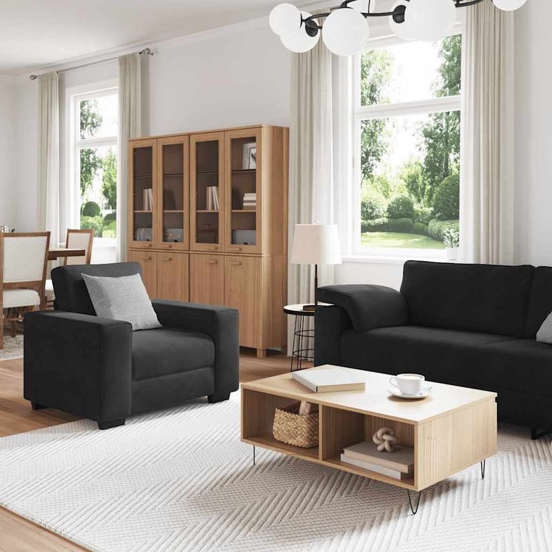 Casa si Gradina - Mobilier - Seturi de mobilier - Seturi living - Set de canapele cu perne, 3 piese, negru, catifea - Infinity.ro