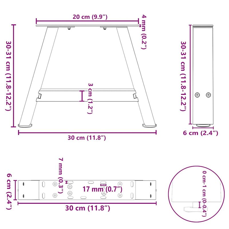 Casa si Gradina - Mobilier - Feronerie si accesorii mobila - Picioare masuta de cafea in forma A 2 buc 30x(30-31) cm otel - Infinity.ro