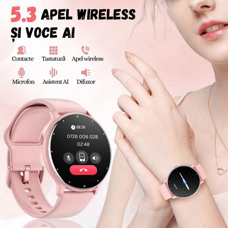 Laptop, Telefoane si Tablete - Wearables si gadgeturi - Wearables - Smartwatch-uri - Smartwatch BIRAI BR-Evolve, 1.28" Full Touch, Apeluri, Notificari, Sport, Ritm Cardiac, iOS/Android, Roz - Infinity.ro