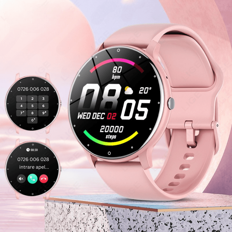 Laptop, Telefoane si Tablete - Wearables si gadgeturi - Wearables - Smartwatch-uri - Smartwatch BIRAI BR-Evolve, 1.28" Full Touch, Apeluri, Notificari, Sport, Ritm Cardiac, iOS/Android, Roz - Infinity.ro