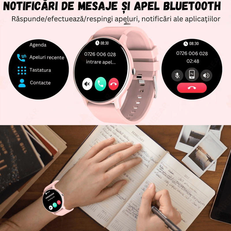 Laptop, Telefoane si Tablete - Wearables si gadgeturi - Wearables - Smartwatch-uri - Smartwatch BIRAI BR-Evolve, 1.28" Full Touch, Apeluri, Notificari, Sport, Ritm Cardiac, iOS/Android, Roz - Infinity.ro
