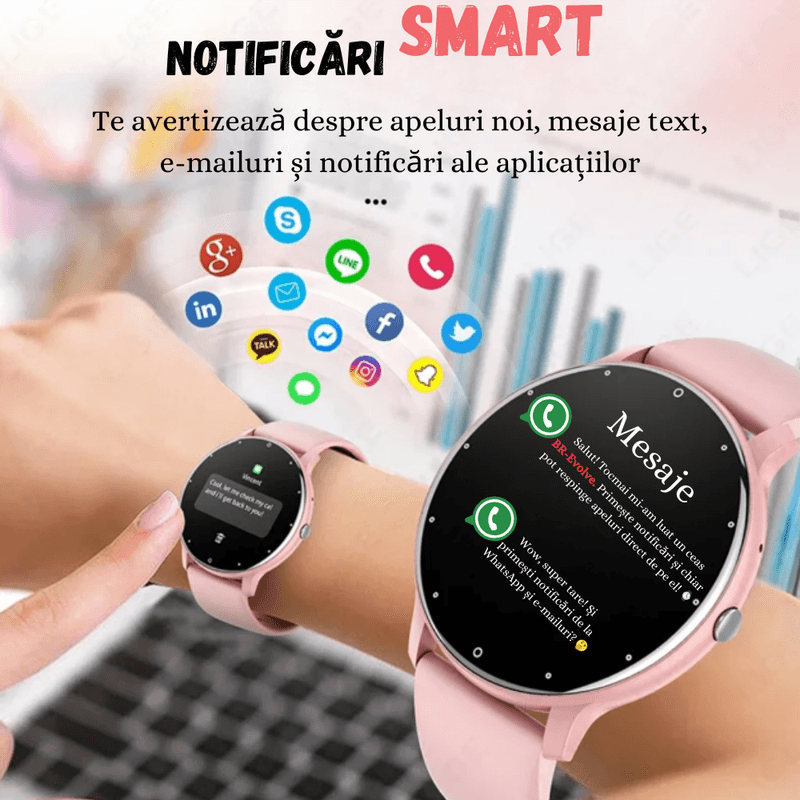 Laptop, Telefoane si Tablete - Wearables si gadgeturi - Wearables - Smartwatch-uri - Smartwatch BIRAI BR-Evolve, 1.28" Full Touch, Apeluri, Notificari, Sport, Ritm Cardiac, iOS/Android, Roz - Infinity.ro