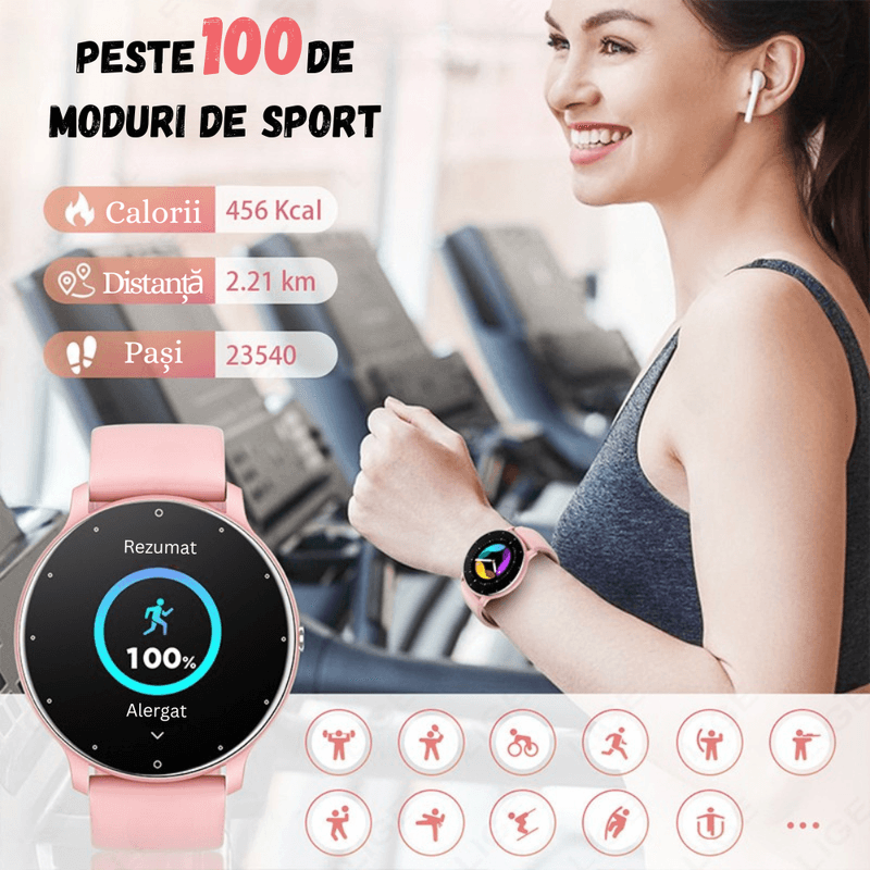 Laptop, Telefoane si Tablete - Wearables si gadgeturi - Wearables - Smartwatch-uri - Smartwatch BIRAI BR-Evolve, 1.28" Full Touch, Apeluri, Notificari, Sport, Ritm Cardiac, iOS/Android, Roz - Infinity.ro