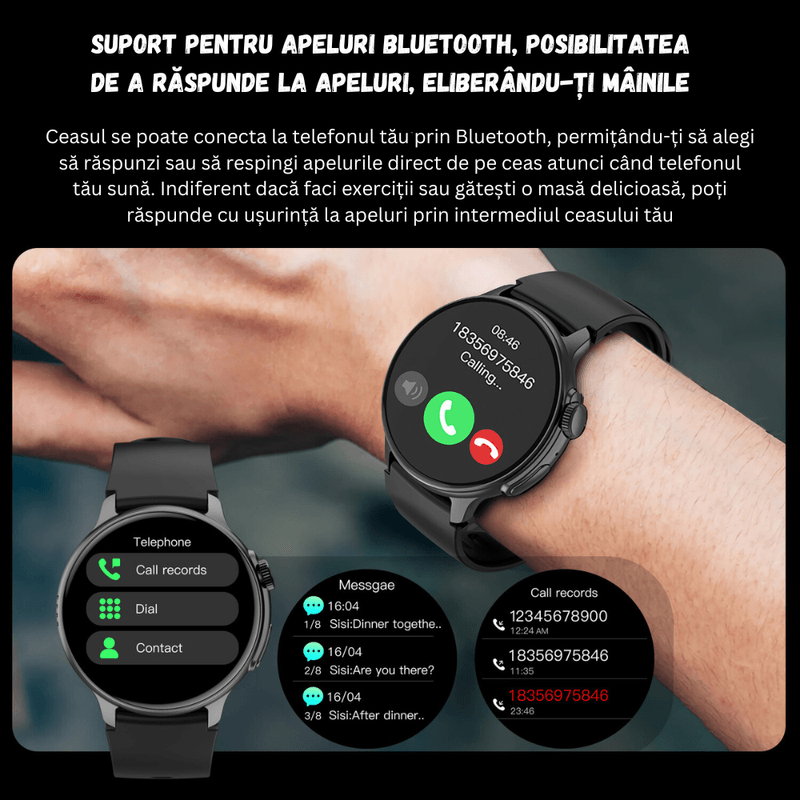 Laptop, Telefoane si Tablete - Wearables si gadgeturi - Wearables - Smartwatch-uri - Smartwatch BIRAI, 1.43" AMOLED Full Touch, Apeluri, Notificari, Sport, Ritm Cardiac, iOS/Android, Waterproof, Negru - Infinity.ro