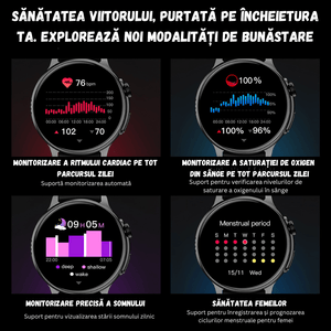 Smartwatch BIRAI, 1.43" AMOLED Full Touch, Apeluri, Notificari, Sport, Ritm Cardiac, iOS/Android, Waterproof, Negru