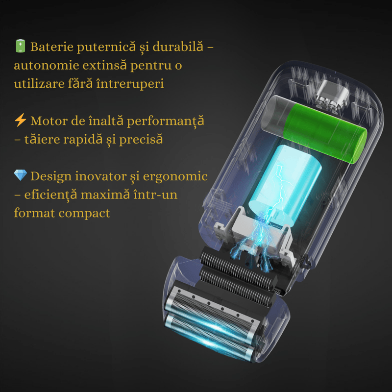 Ingrijire personala si Cosmetice/Aparate & accesorii ingrijire personala/Aparate de ras si tuns/Aparate de ras electrice - Aparat Ras Electric Profesional BIRAI Evo, 7000 RPM, Trimmer, LED, USB, Lame Duble, Umed/Uscat, Rezistent Apa, Gri - Infinity.ro