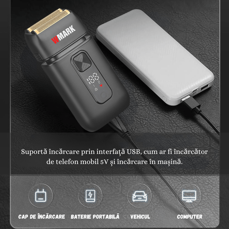 Ingrijire personala si Cosmetice/Aparate & accesorii ingrijire personala/Aparate de ras si tuns/Aparate de ras electrice - Aparat Ras Electric Profesional BIRAI Evo, 7000 RPM, Trimmer, LED, USB, Lame Duble, Umed/Uscat, Rezistent Apa, Gri - Infinity.ro
