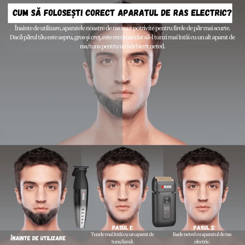 Ingrijire personala si Cosmetice/Aparate & accesorii ingrijire personala/Aparate de ras si tuns/Aparate de ras electrice - Aparat Ras Electric Profesional BIRAI Evo, 7000 RPM, Trimmer, LED, USB, Lame Duble, Umed/Uscat, Rezistent Apa, Gri - Infinity.ro