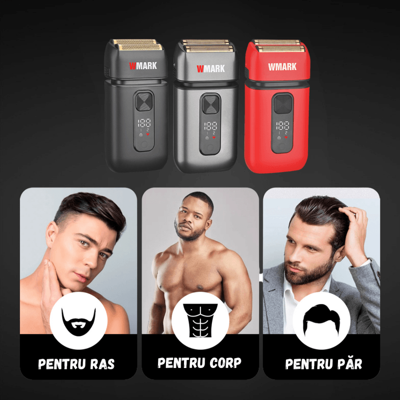 Ingrijire personala si Cosmetice/Aparate & accesorii ingrijire personala/Aparate de ras si tuns/Aparate de ras electrice - Aparat Ras Electric Profesional BIRAI Evo, 7000 RPM, Trimmer, LED, USB, Lame Duble, Umed/Uscat, Rezistent Apa, Gri - Infinity.ro