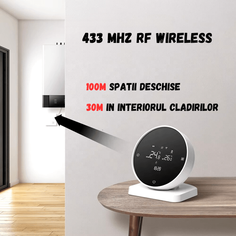 Casa si Gradina - Termice - Centrale termice si accesorii - Accesorii incalzire - Termostat Inteligent BIRAI®, WiFi, Tuya/Smart Life, Alexa/Google, Centrala, Receiver, Control Vocal, Programabil, Alb - Infinity.ro