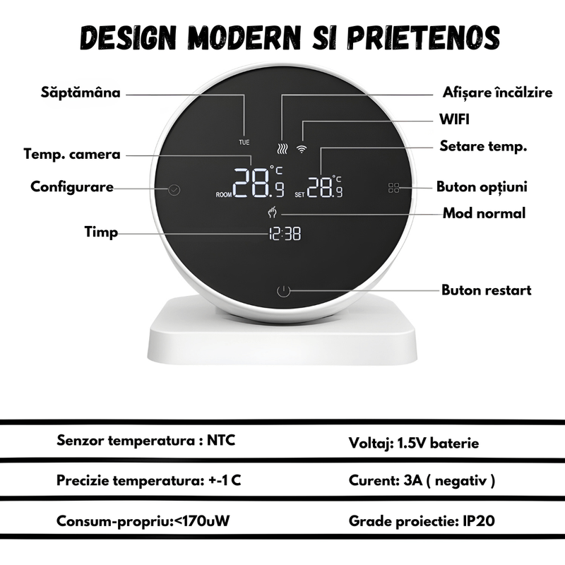 Casa si Gradina - Termice - Centrale termice si accesorii - Accesorii incalzire - Termostat Inteligent BIRAI®, WiFi, Tuya/Smart Life, Alexa/Google, Centrala, Receiver, Control Vocal, Programabil, Alb - Infinity.ro