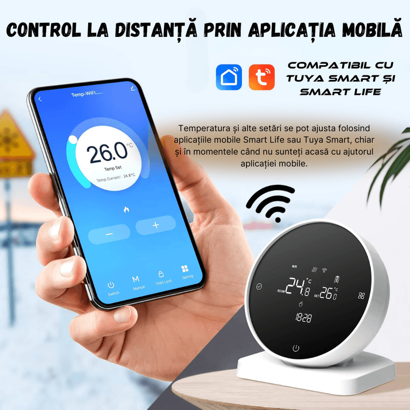 Casa si Gradina - Termice - Centrale termice si accesorii - Accesorii incalzire - Termostat Inteligent BIRAI®, WiFi, Tuya/Smart Life, Alexa/Google, Centrala, Receiver, Control Vocal, Programabil, Alb - Infinity.ro