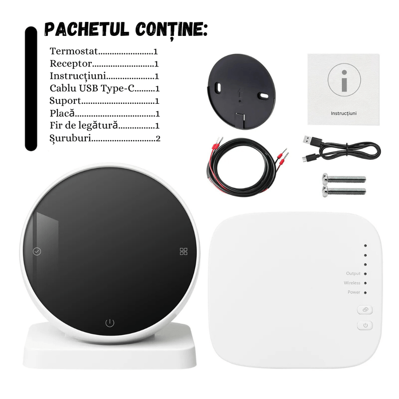 Casa si Gradina - Termice - Centrale termice si accesorii - Accesorii incalzire - Termostat Inteligent BIRAI®, WiFi, Tuya/Smart Life, Alexa/Google, Centrala, Receiver, Control Vocal, Programabil, Alb - Infinity.ro