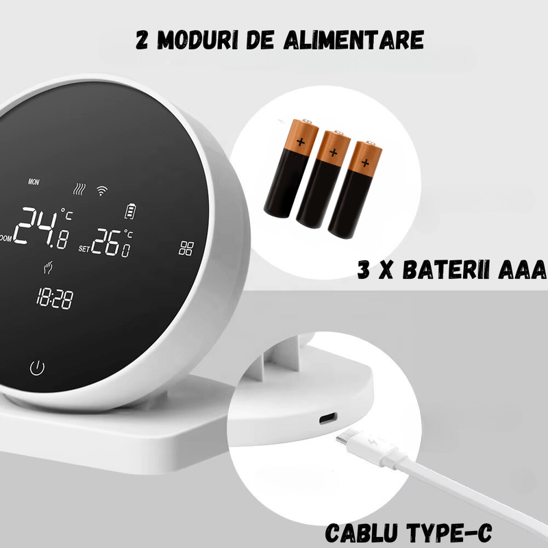 Casa si Gradina - Termice - Centrale termice si accesorii - Accesorii incalzire - Termostat Inteligent BIRAI®, WiFi, Tuya/Smart Life, Alexa/Google, Centrala, Receiver, Control Vocal, Programabil, Alb - Infinity.ro