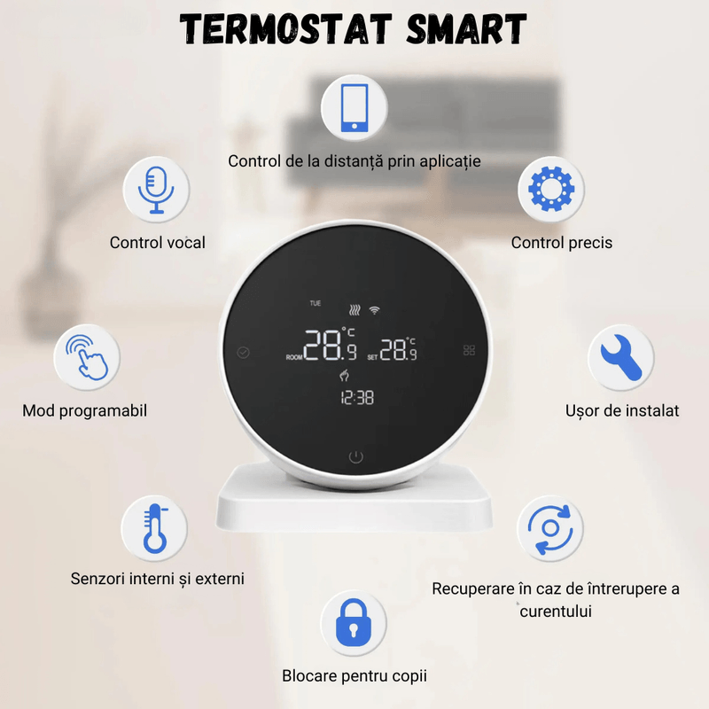 Casa si Gradina - Termice - Centrale termice si accesorii - Accesorii incalzire - Termostat Inteligent BIRAI®, WiFi, Tuya/Smart Life, Alexa/Google, Centrala, Receiver, Control Vocal, Programabil, Alb - Infinity.ro