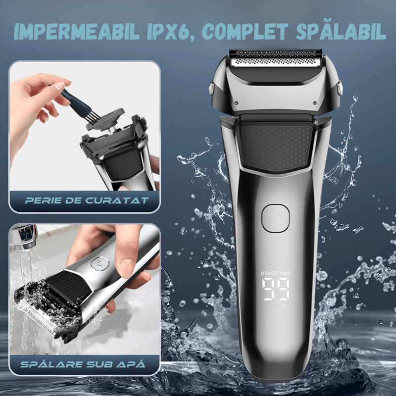 Ingrijire personala si Cosmetice - Aparate & accesorii ingrijire personala - Aparate de ras si tuns - Aparate de ras electrice - Aparat Ras Electric BIRAI FK-609, 8600 RPM, 3 Lame, LED, USB, Waterproof, Trimmer, Umed/Uscat, Negru - Infinity.ro