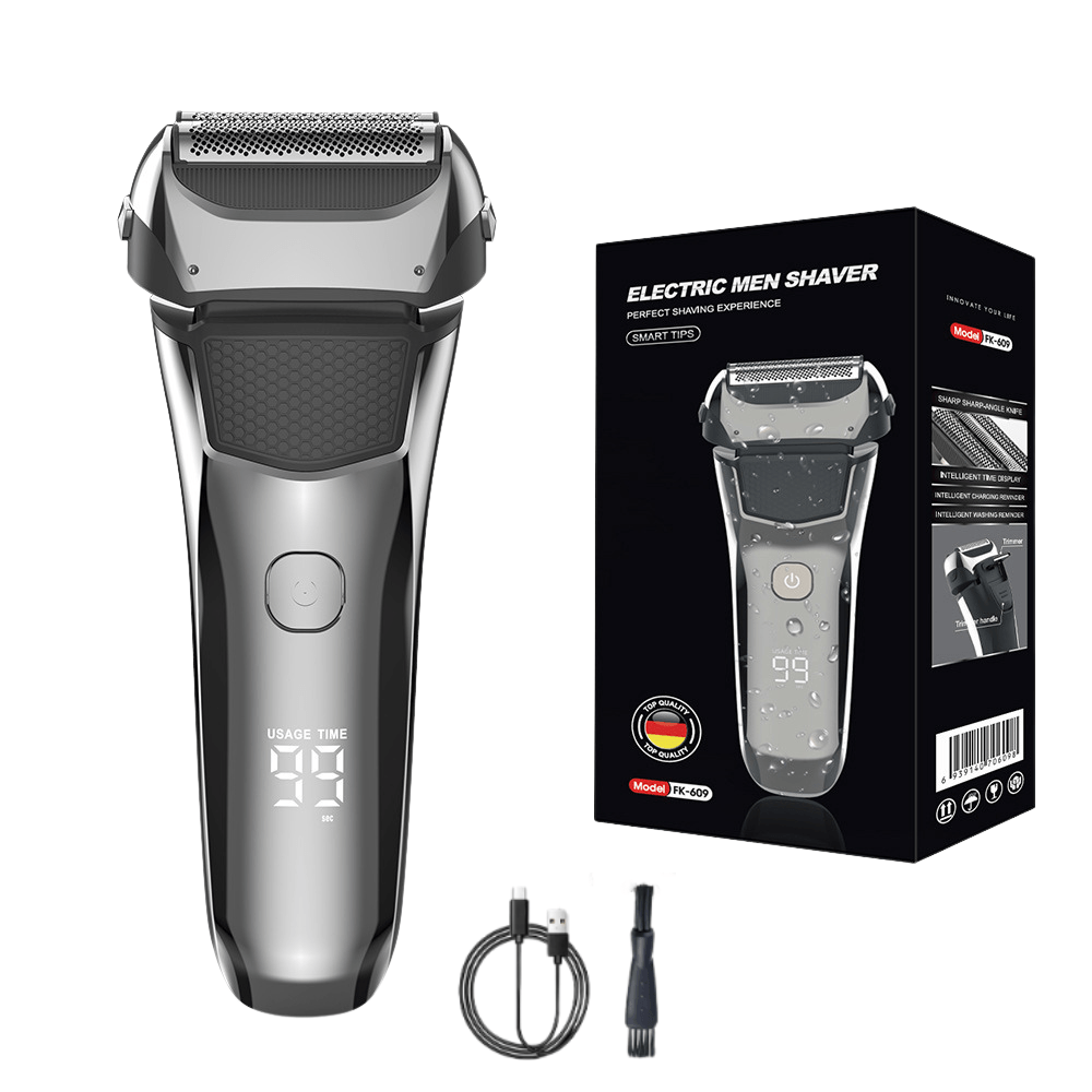 Aparat Ras Electric BIRAI FK-609, 8600 RPM, 3 Lame, LED, USB, Waterproof, Trimmer, Umed/Uscat, Negru