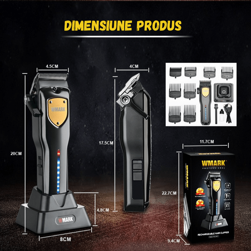 Ingrijire personala si Cosmetice - Aparate & accesorii ingrijire personala - Aparate de ras si tuns - Aparate de tuns - Masina Tuns Profesionala BIRAI Sonic, 7000 RPM, LED, USB, Rezistenta Apa, Lame Titan, Negru, Salon, Precizie, Ergonomica - Infinity.ro