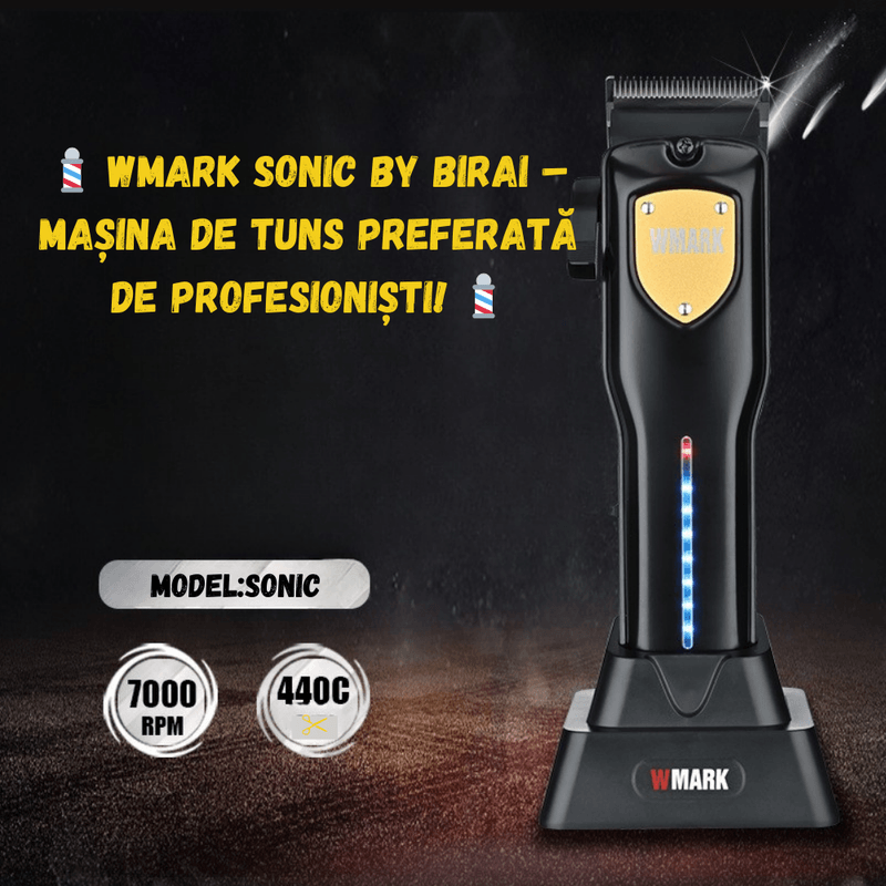 Ingrijire personala si Cosmetice - Aparate & accesorii ingrijire personala - Aparate de ras si tuns - Aparate de tuns - Masina Tuns Profesionala BIRAI Sonic, 7000 RPM, LED, USB, Rezistenta Apa, Lame Titan, Negru, Salon, Precizie, Ergonomica - Infinity.ro