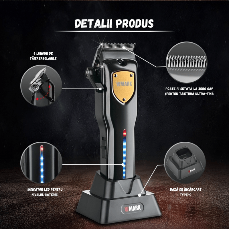 Ingrijire personala si Cosmetice - Aparate & accesorii ingrijire personala - Aparate de ras si tuns - Aparate de tuns - Masina Tuns Profesionala BIRAI Sonic, 7000 RPM, LED, USB, Rezistenta Apa, Lame Titan, Negru, Salon, Precizie, Ergonomica - Infinity.ro