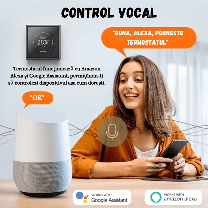 Casa si Gradina - Termice - Centrale termice si accesorii - Accesorii incalzire - Termostat Inteligent BIRAI®, Wi-Fi, Tuya, Programare Saptamanala, Centrala Gaz, Alexa/Google, Afisaj Complet, Negru - Infinity.ro