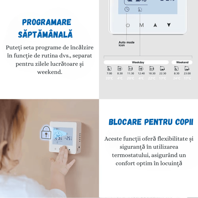 Casa si Gradina - Termice - Centrale termice si accesorii - Accesorii incalzire - Termostat Inteligent BIRAI®, WiFi, Control App Tuya/Smart Life, Alexa/Google, Centrala, Receiver, Alb, Programabil - Infinity.ro