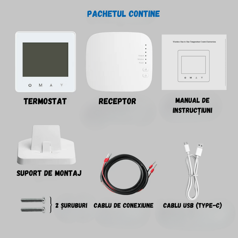 Casa si Gradina - Termice - Centrale termice si accesorii - Accesorii incalzire - Termostat Inteligent BIRAI®, WiFi, Control App Tuya/Smart Life, Alexa/Google, Centrala, Receiver, Alb, Programabil - Infinity.ro