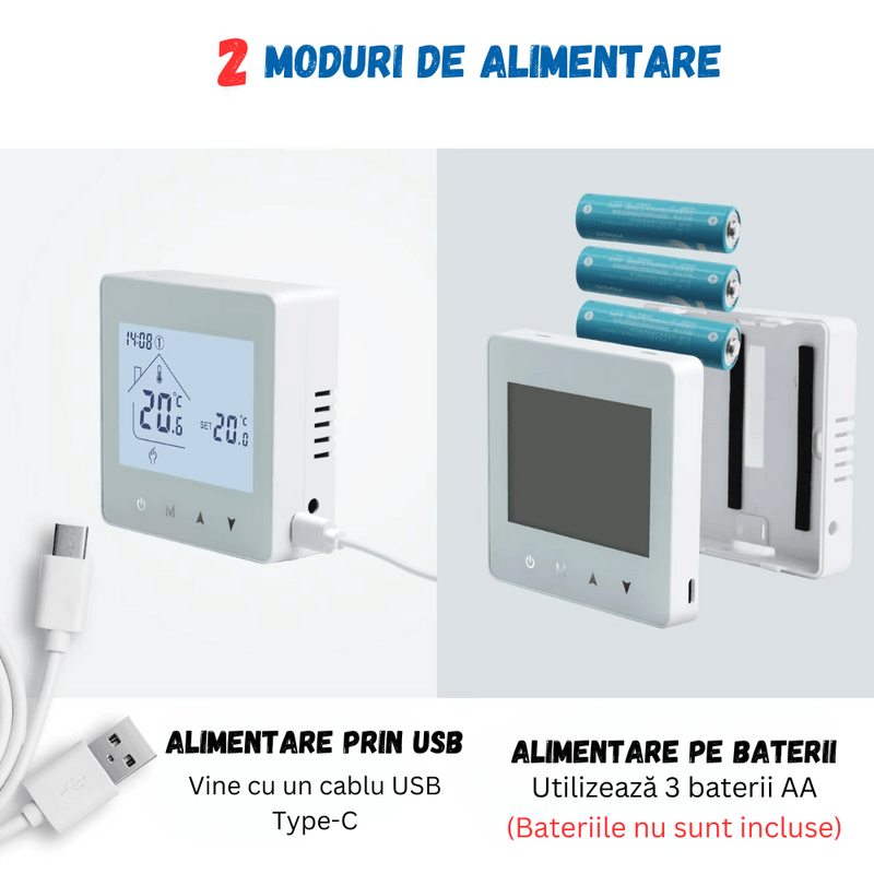 Casa si Gradina - Termice - Centrale termice si accesorii - Accesorii incalzire - Termostat Inteligent BIRAI®, WiFi, Control App Tuya/Smart Life, Alexa/Google, Centrala, Receiver, Alb, Programabil - Infinity.ro