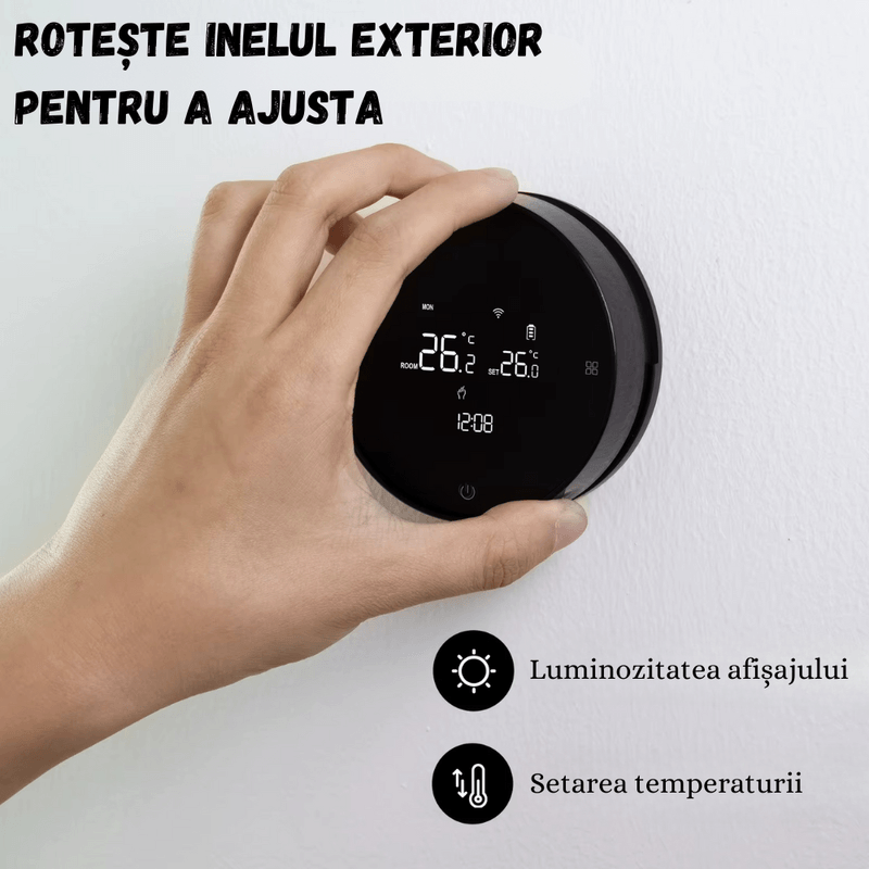 Casa si Gradina - Termice - Centrale termice si accesorii - Accesorii incalzire - Termostat Inteligent BIRAI®, WiFi, Control prin App Tuya/Smart Life, Compatibil Alexa, Google, Centrala, Negru - Infinity.ro
