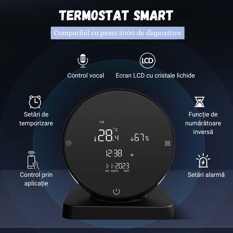 Casa si Gradina - Termice - Centrale termice si accesorii - Accesorii incalzire - Termostat Inteligent BIRAI®, WiFi, Control prin App Tuya/Smart Life, Compatibil Alexa, Google, Centrala, Negru - Infinity.ro