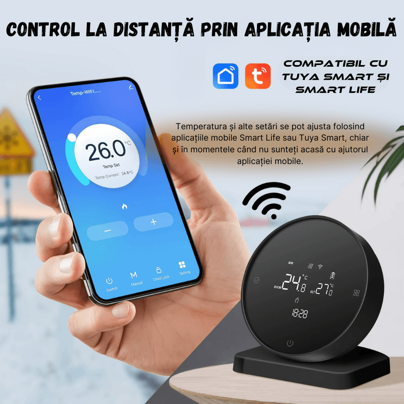 Casa si Gradina - Termice - Centrale termice si accesorii - Accesorii incalzire - Termostat Inteligent BIRAI®, WiFi, Control prin App Tuya/Smart Life, Compatibil Alexa, Google, Centrala, Negru - Infinity.ro