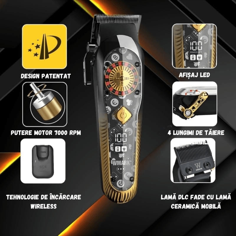 Ingrijire personala si Cosmetice - Aparate & accesorii ingrijire personala - Aparate de ras si tuns - Aparate de tuns - Masina Tuns Profesionala BIRAI ROULETTE, 9000 RPM, Lame Titan, LED, Wireless, USB, 300 Min, Rezistenta Apa, Negru - Infinity.ro