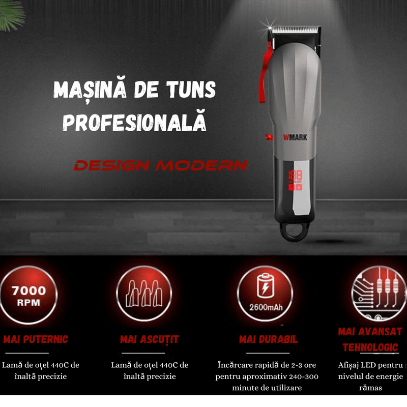 Ingrijire personala si Cosmetice - Aparate & accesorii ingrijire personala - Aparate de ras si tuns - Aparate de tuns - Masina Tuns Profesionala BIRAI Prestige, 7000 RPM, LED, USB, Lame Titan, Negru, Precizie, Salon, Multifunctionala - Infinity.ro