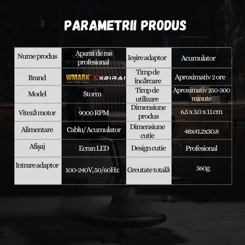 Ingrijire personala si Cosmetice - Aparate & accesorii ingrijire personala - Aparate de ras si tuns - Aparate de tuns - Masina de Tuns Profesionala BIRAI Golden Mirage, 9000 RPM, LED, USB, Rezistenta la Apa, Lame Titan, Gold - Infinity.ro