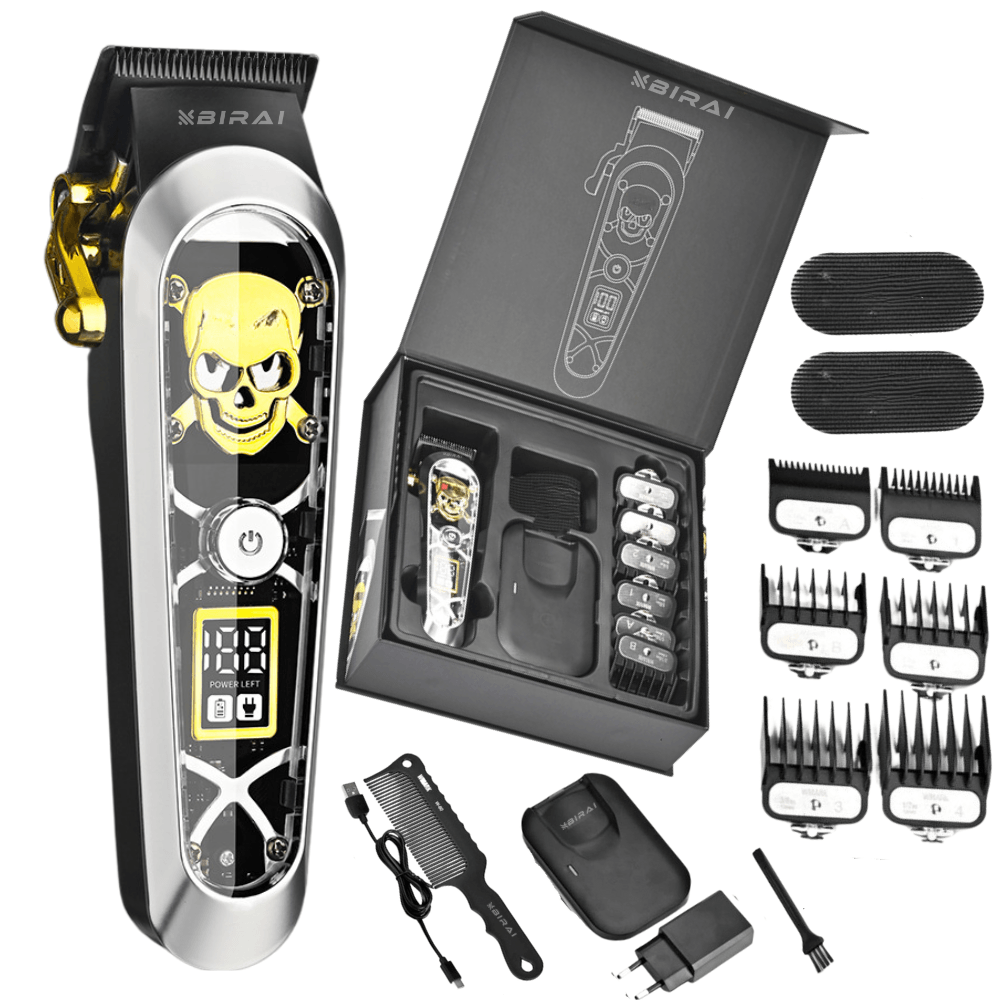 Masina Tuns Profesionala BIRAI Elite, 7000 RPM, LED, Wireless, Lame Titan, Negru, Multifunctionala, Precizie