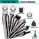 Ingrijire personala si Cosmetice - Aparate & accesorii ingrijire personala - Aparate de ras si tuns - Seturi complete de ras & tuns - Masina Tuns si Ras 6in1 BIRAI LK-860, LED, Lame Titan, USB, 99 Min, Rezistenta Apa, Trimer, Shaver, Argintiu - Infinity.ro