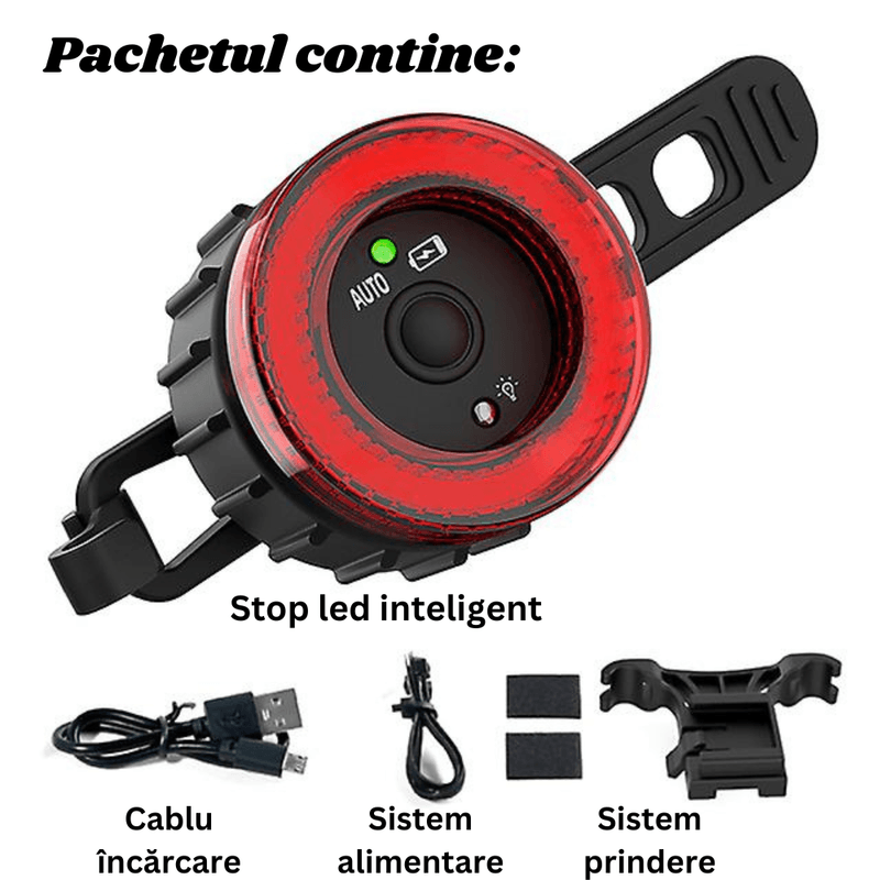 Sport si Outdoor - Ciclism - Accesorii pentru biciclete - Lumini biciclete - Stop Bicicleta Inteligent BIRAI, Senzor Franare, Auto Start/Stop, 5 Moduri LED, USB, IPX5, Usor de Instalat, Negru - Infinity.ro