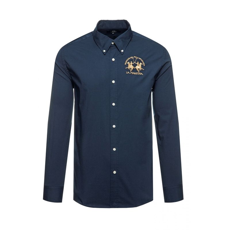 Fashion, accesorii si bijuterii - Barbati - Imbracaminte - Camasi barbati - Camasa La Martina regular fit cu logo brodat CCMC01, Bleumarin, 3XL INTL - Infinity.ro