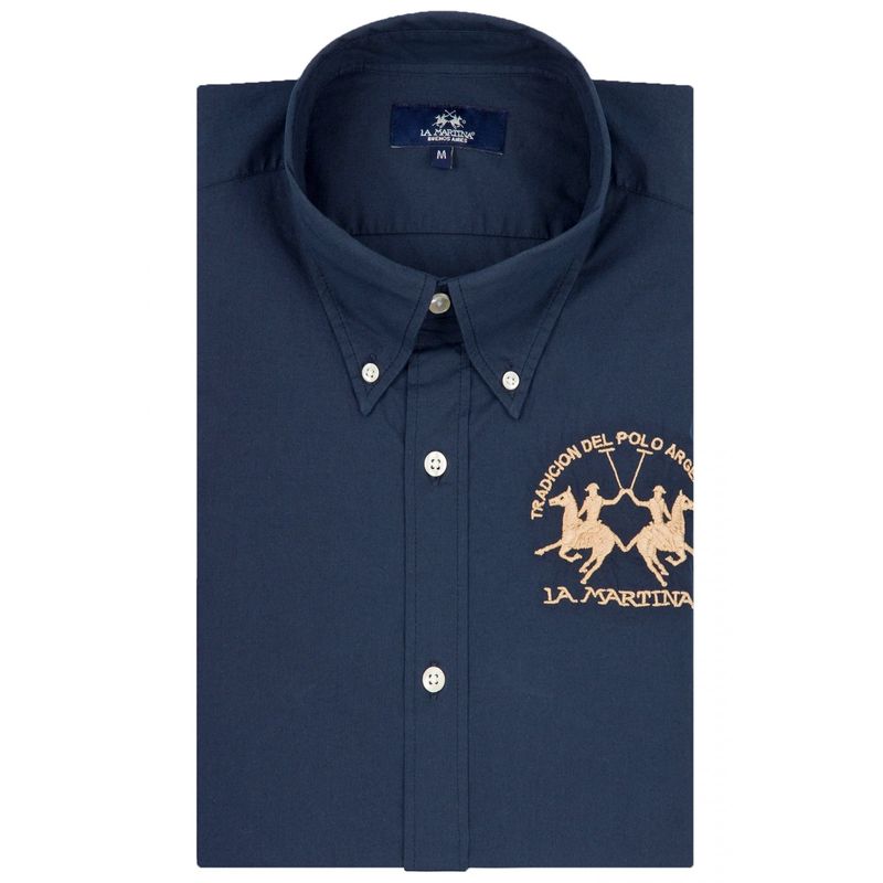 Fashion, accesorii si bijuterii - Barbati - Imbracaminte - Camasi barbati - Camasa La Martina regular fit cu logo brodat CCMC01, Bleumarin, 3XL INTL - Infinity.ro