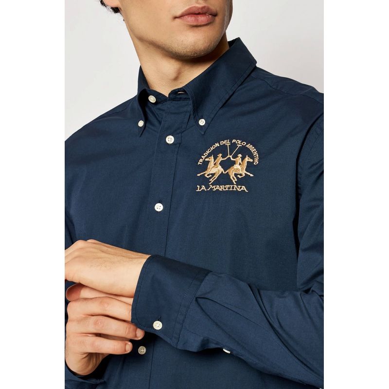 Fashion, accesorii si bijuterii - Barbati - Imbracaminte - Camasi barbati - Camasa La Martina regular fit cu logo brodat CCMC01, Bleumarin, 3XL INTL - Infinity.ro