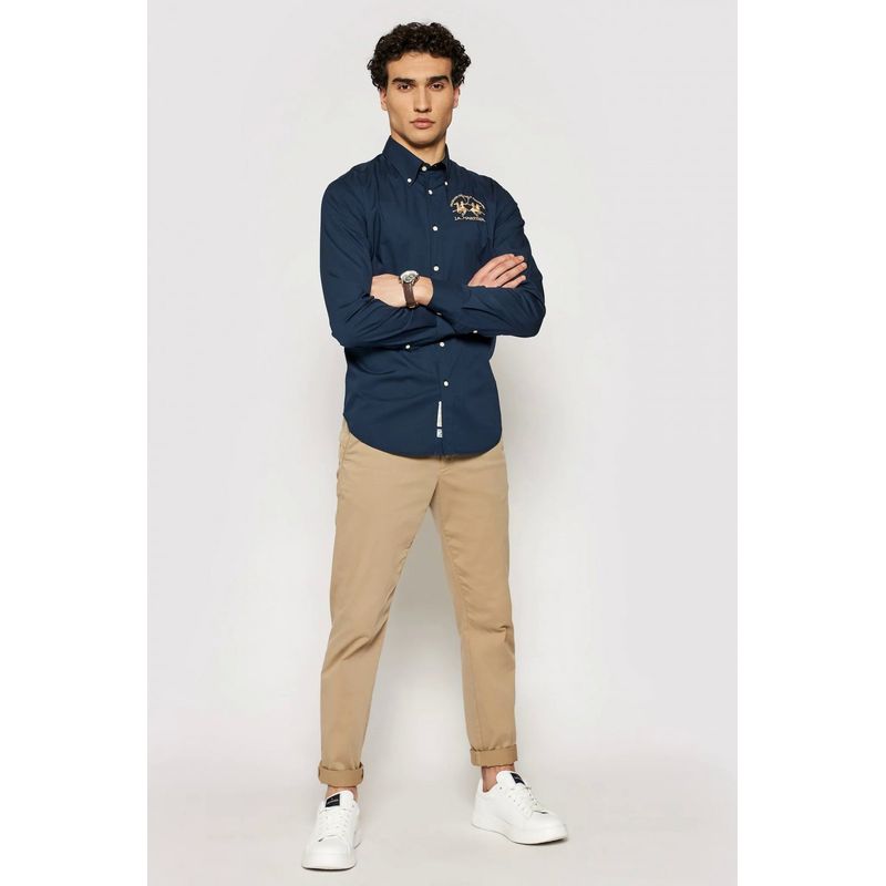 Fashion, accesorii si bijuterii - Barbati - Imbracaminte - Camasi barbati - Camasa La Martina regular fit cu logo brodat CCMC01, Bleumarin, 3XL INTL - Infinity.ro