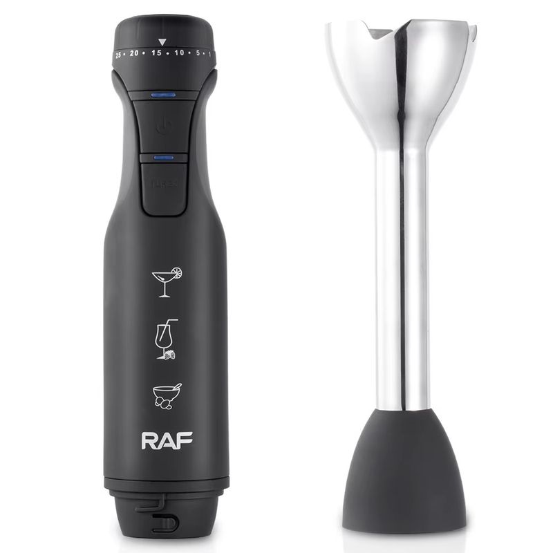 Electronice si Electrocasnice - Electrocasnice bucatarie - Mixere, tocatoare & roboti de bucatarie - Blendere si mini tocatoare - Blender vertical de mana, RAF R780, 1500W, 12000rpm, 4 lame, din otel inoxidabil, 42x6cm, negru - Infinity.ro