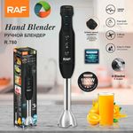 Electronice si Electrocasnice - Electrocasnice bucatarie - Mixere, tocatoare & roboti de bucatarie - Blendere si mini tocatoare - Blender vertical de mana, RAF R780, 1500W, 12000rpm, 4 lame, din otel inoxidabil, 42x6cm, negru - Infinity.ro