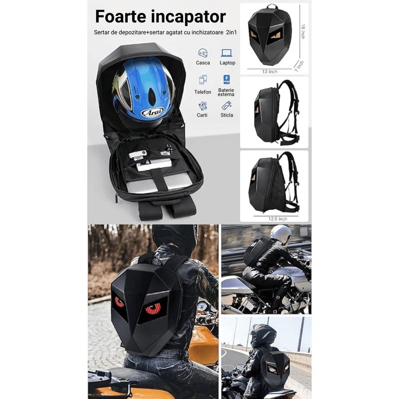 Auto si Moto - Moto - Echipamente protectie moto - Accesorii protectie moto - Rucsac modern pentru motociclisti, Crelander, ecran led personalizat, rezistent la apa, multiple moduri de afisare - Infinity.ro