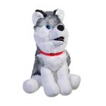 Jucarii, Copii si Bebe - Jucarii si jocuri - Jucarii de plus - Catel Husky de Plus, poliester, 25×22×32 cm, gri/alb/rosu - Infinity.ro